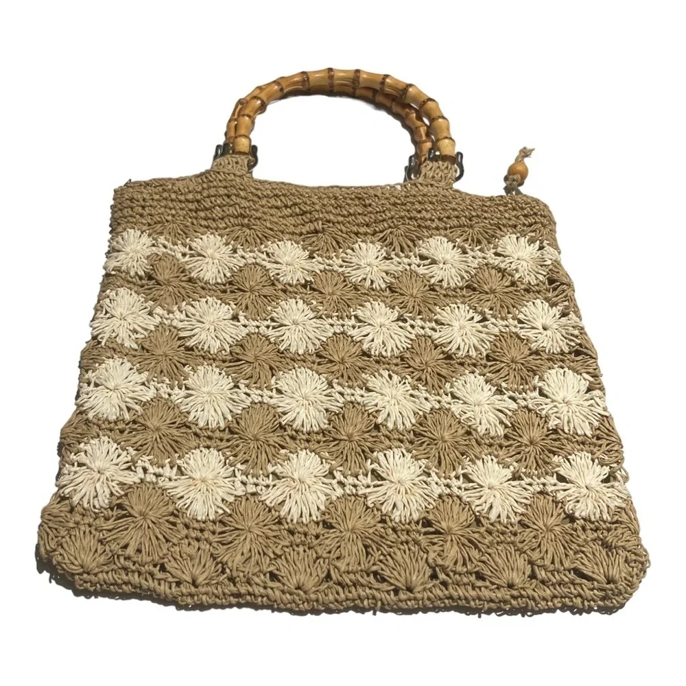 Vintage The Limited Handmade Crochet Bag with Bamboo Handle 90s Y2K - Picture 2 of 11